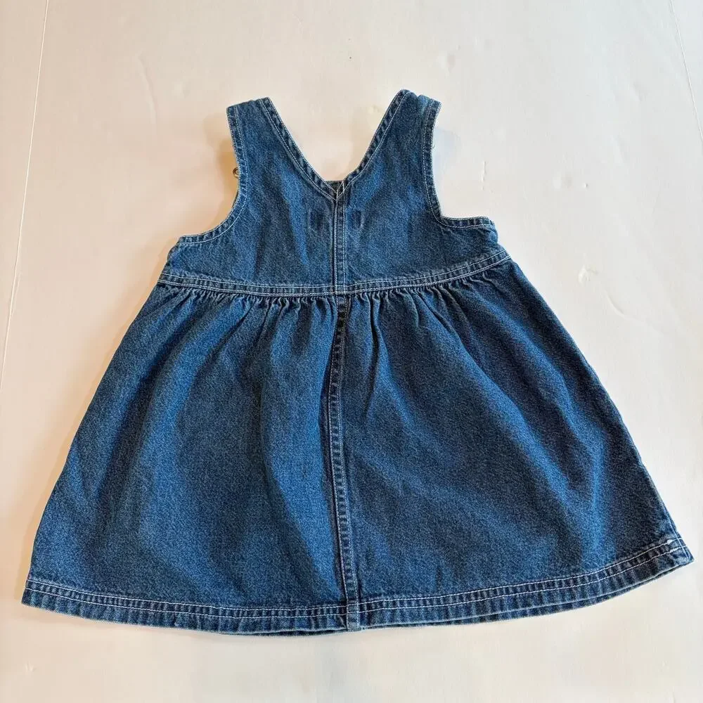 VTG 90s Gymboree Autumn Berries Blue Jean Denim Overall Dress Floral Embroidery